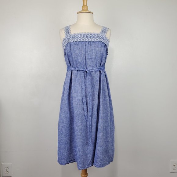 Isabel Linen Blend Sleeveless Belted Summer Maternity Dress Embroidery Size L - Picture 1 of 14
